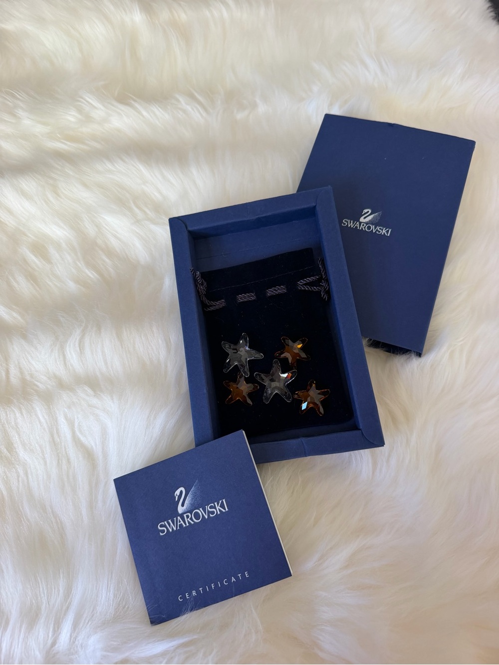 Swarovski Crystal Miniature Starfish Set of 5 Amber and Clear with Box and COA